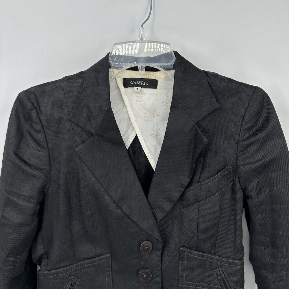 COTELAC jacket blazer black XS 1 100% bamboo two button lightweight casual - Picture 3 of 12